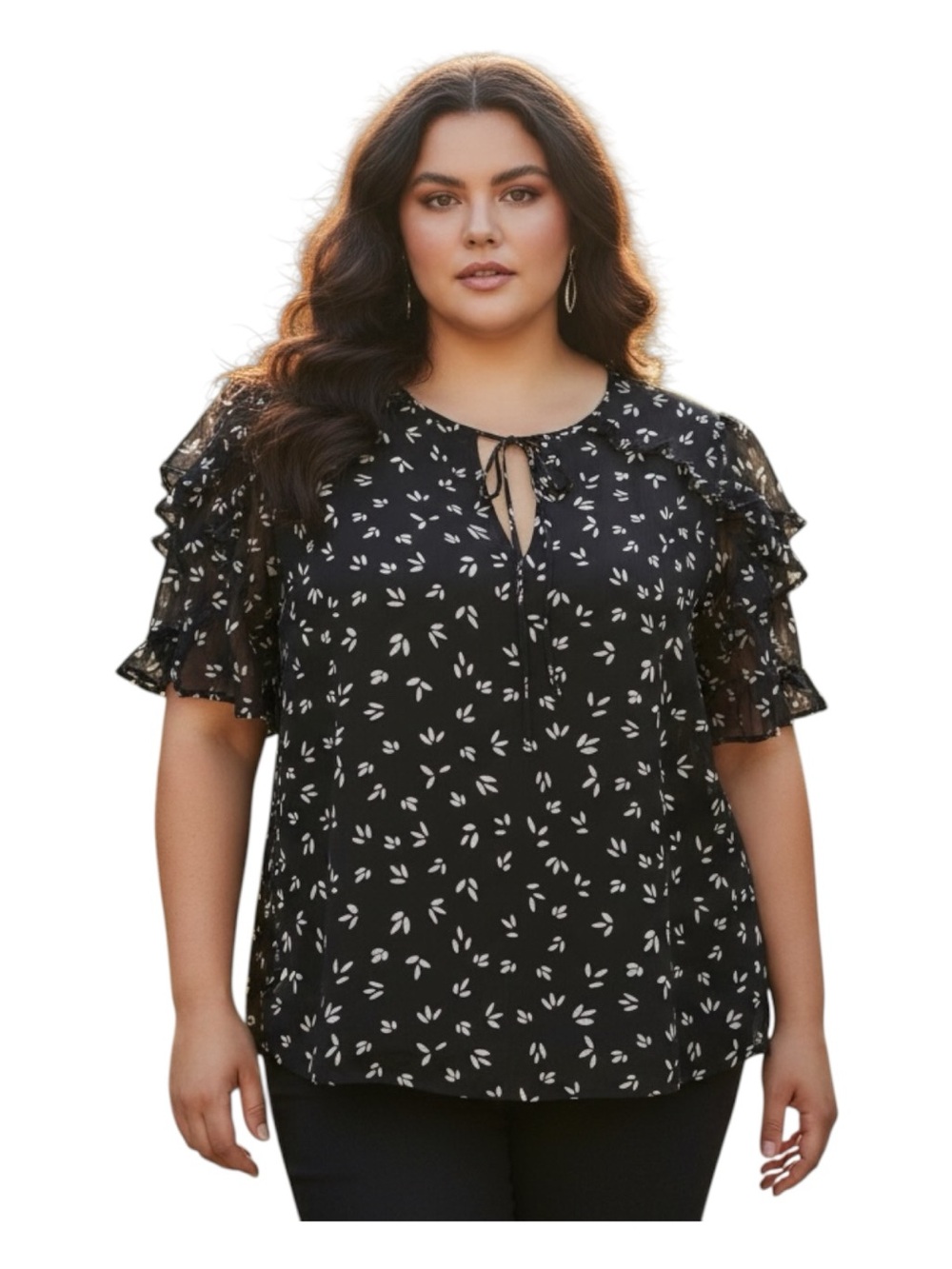 Sugarlips, Black and White Boxy Blouse with Mandarin Collar, Plus Size 3X